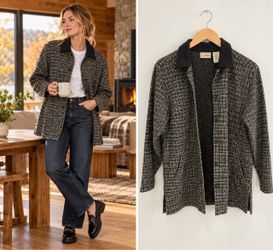 L.L.Bean Women’s Small Black & Cream Textured Button-Up Jacket