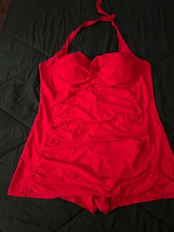 Red Halter One-Piece Swimsuit with Shorts