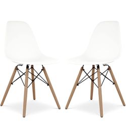 Plastic and Wood Dining Chairs in White