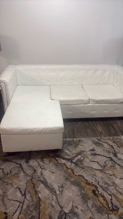 White Faux Leather Tufted Sectional Sofa