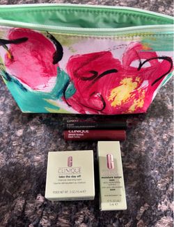 NEW CLINIQUE 4 PIECE SKINCARE MAKEUP SET IN BRANDED ZIPPERED BAG $12!!