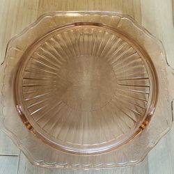 1930’s ANCHOR HOCKING 10” MAYFAIR Open Rose  PINK DEPRESSION Glass Cake Plate 