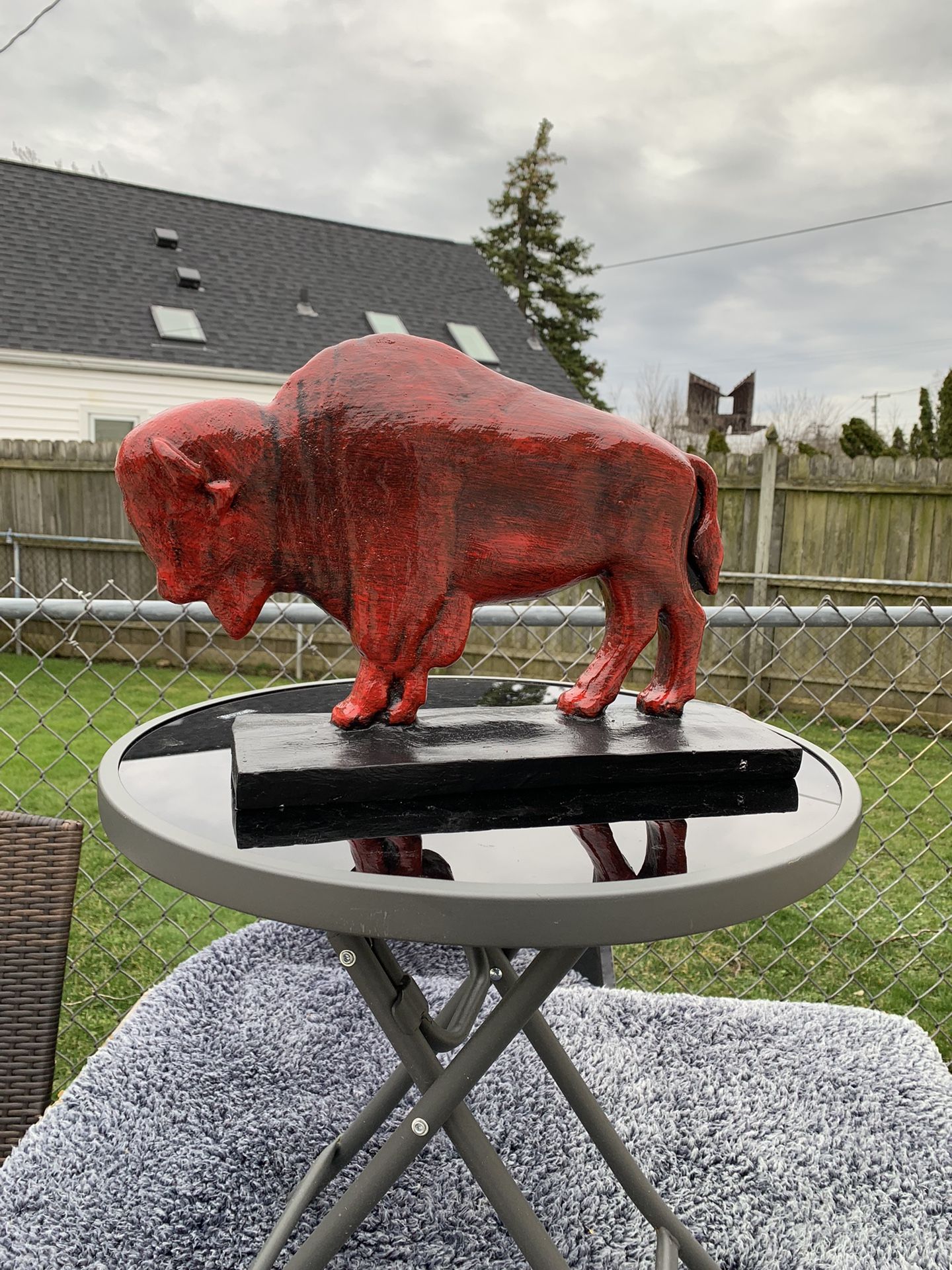 The red hot buffalo statue