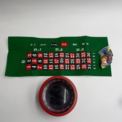 Roulette Wheel Set with Felt Table Layout & Color Chips Casino Game