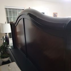 King Size Solid Wood Bed Frame With Box Spring And 2 Bed Side Tables, 2 Lamps