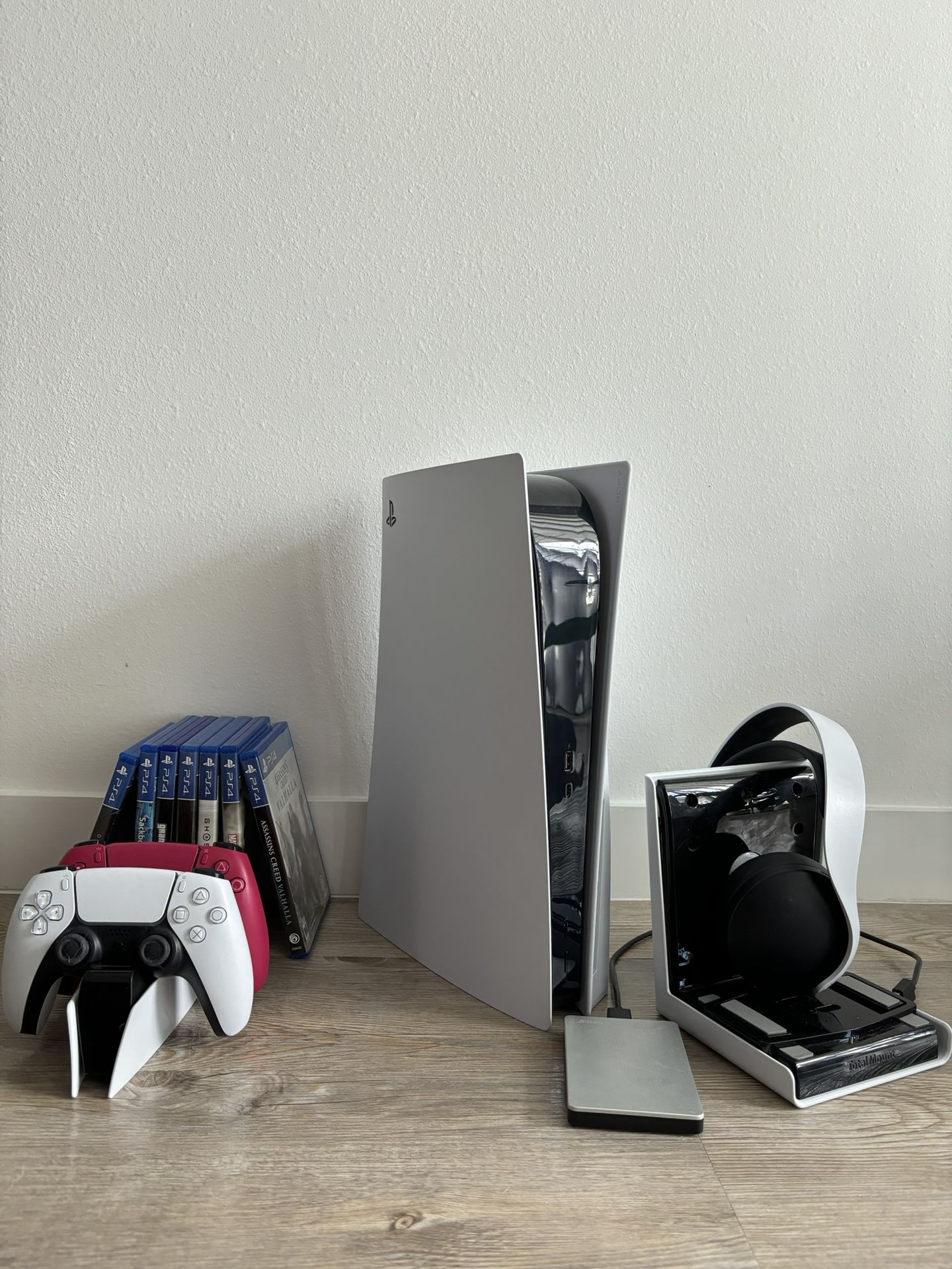 Complete PS5 Setup – 2 Controllers, Charging Dock, Headset, Games & More