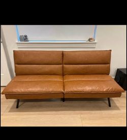 Camel Faux Leather Convertible Futon Sofa Bed – Local Pickup Only