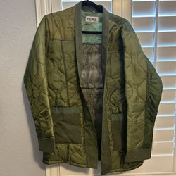 VTG Y2K OVERLORD MILITARY GREEN QUILTED OPEN JACKET SIZE LARGE 