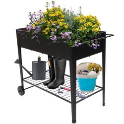 Mobile Metal Raised Garden Bed Cart with Legs, Elevated Tall Planter Box with Wheels for Outdoor Indoors House Patio Backyard Vegetables Tomato DIY He