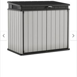 Keter Premier XL Horizontal Resin Outdoor Storage Shed for Patio Furniture and Tools, Grey