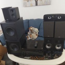 Onyko. 7. 2. Home. Theater  Bluetooth  Can Be Used  As 5.  2  4polk  612  Speakers  Polk Center Channel Speaker  Has Imput  Fore Turntable 