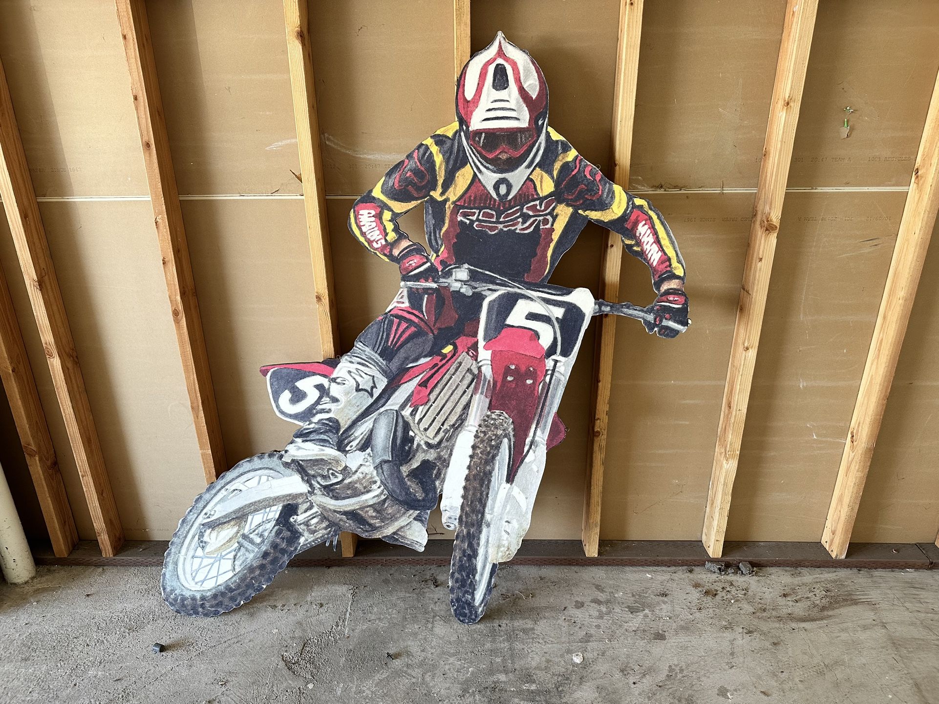 large dirt bike wall piece to hang on wall great for garage or kids room made of wood