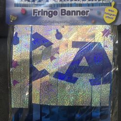 Chanukah Fringe Banner Decoration 5’ X 8.5” W Hologram Effect 