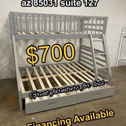 Bunk Bed Twin Over Full Grey Wood With  Drawers Brand New