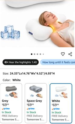 Cervical Neck Pillow for Sleeping, Memory Foam Pillows, White
Neck Pain Relief, Ergonomic Contour Memory Foam, Side Back Stomach Sleepers, Cooling Pil