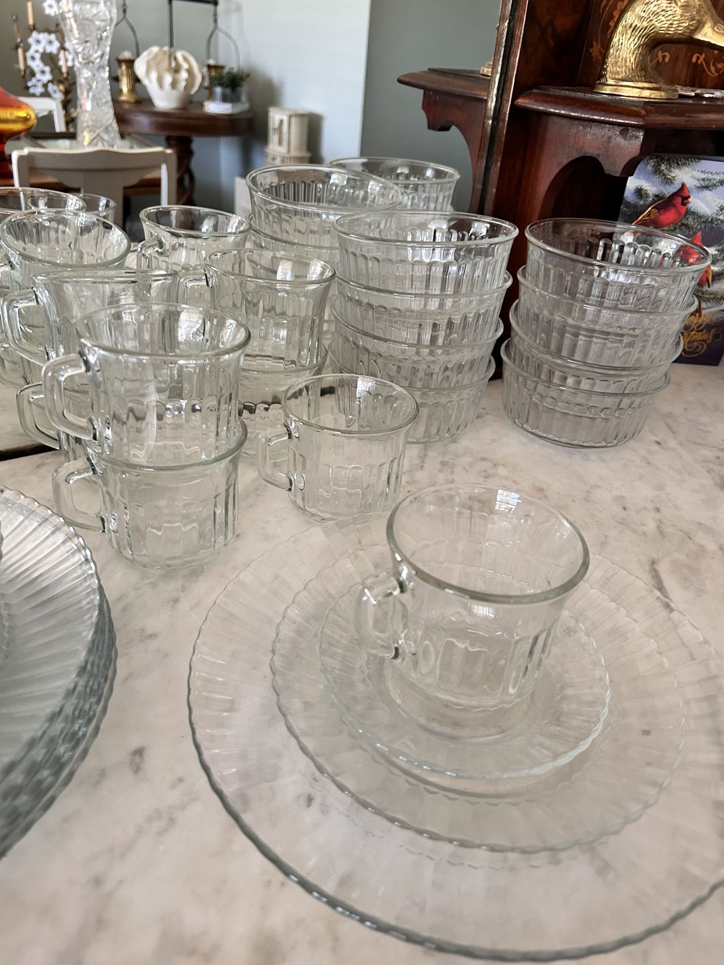 Vintage MCM 40 Piece Set Vitro Corning Clear Glass Ribbed Edge