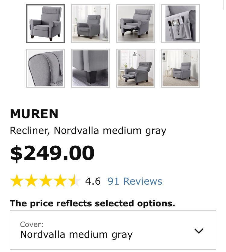 Ikea Muren grey recliner chair