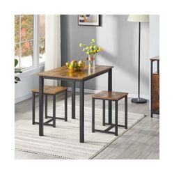 Industrial 3-Piece Space Saving Dining Table Set, for Kitchen, Dining Room