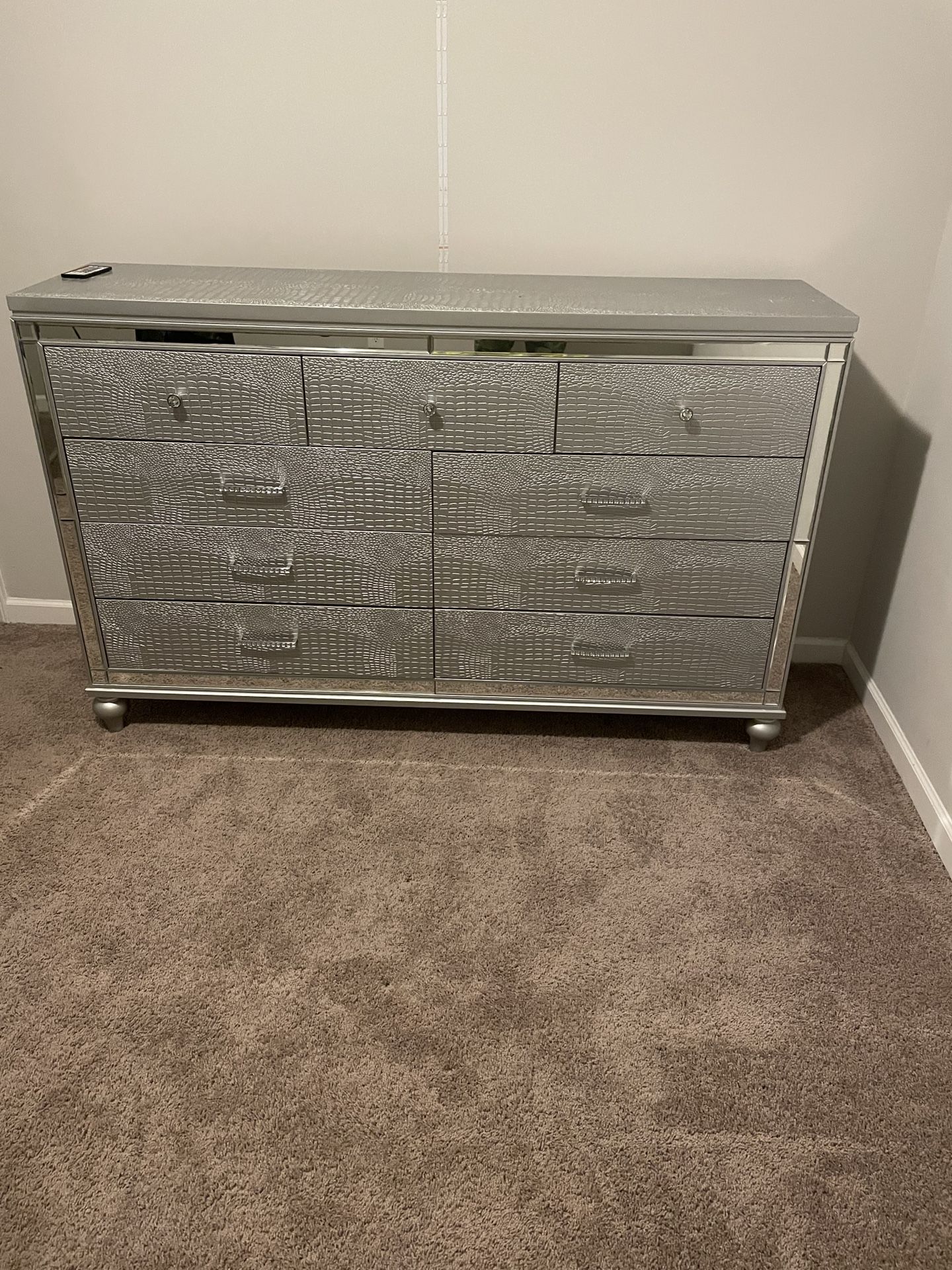 Silver And Grey Mirrored Dresser