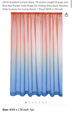 Gradient Curtain Sheer 78 Inches Length Orange and Blue Rod Pocket Voile Drape for Sliding Glass Door Window Tulle Curtains for Living Room, 1 Panel W