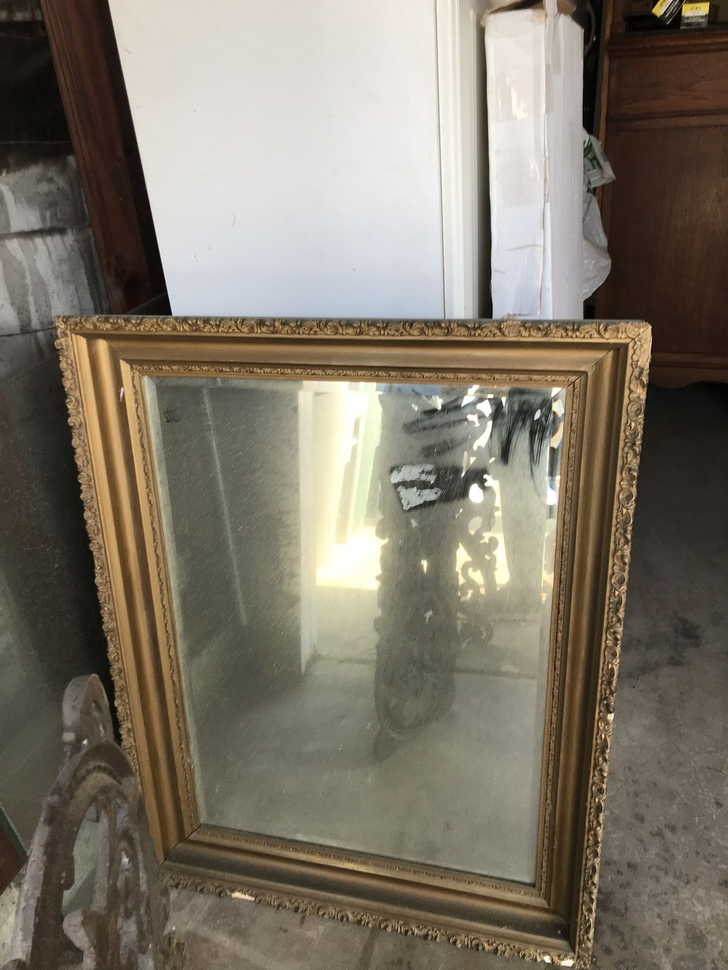 Antique Beveled Mirror In Gold Antique Frame