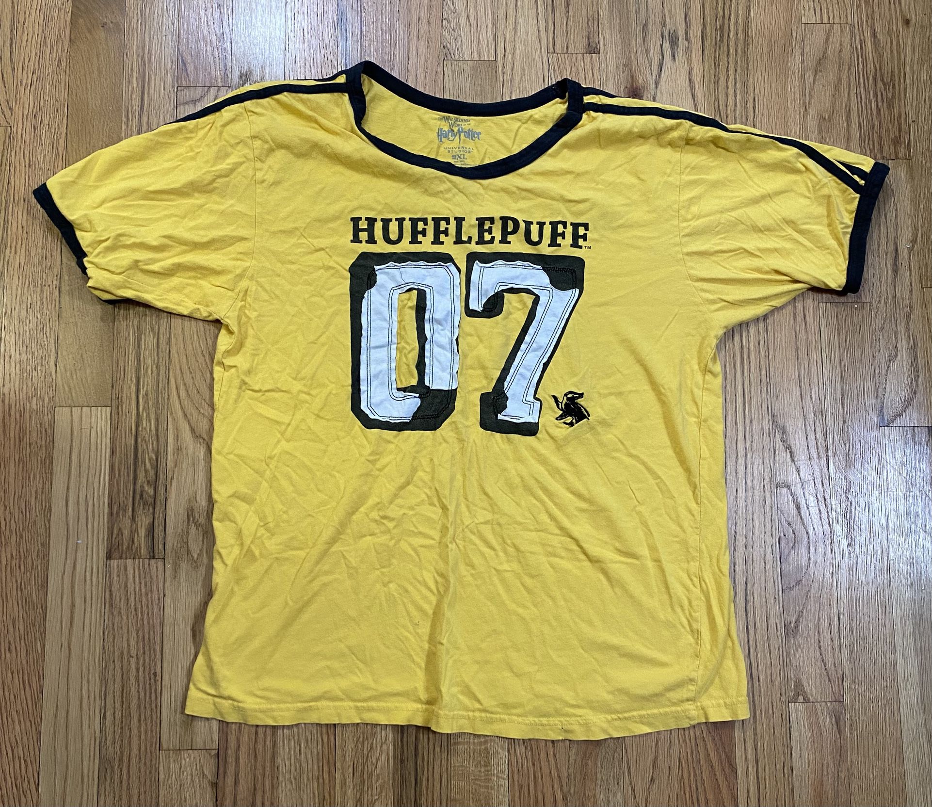 Harry Potter Hufflepuff 2XL Fit Quidditch Diggory Jersey Ringer T-Shirt Hogwarts
