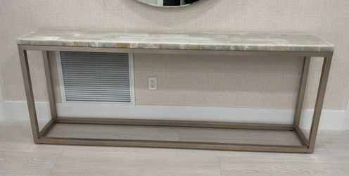 Stone Top Table with Champagne Steel Frame