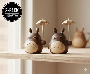 Handcrafted Wooden Fantasy Figurine Set – Studio Ghibli Inspired Collection