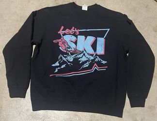 Vintage Lets Ski Sweatshirt Crewneck Retro Large Graphic Print Large Port & Company