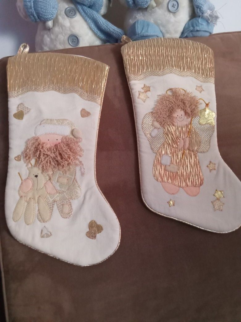 Beautiful Stocking! Gold & White.cute For Any Home For Xmas