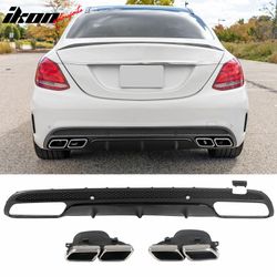 Fits 2015-2021 Benz C-Class C300 C400 C63 Style Rear Diffuser + Silver Exhaust Tips
