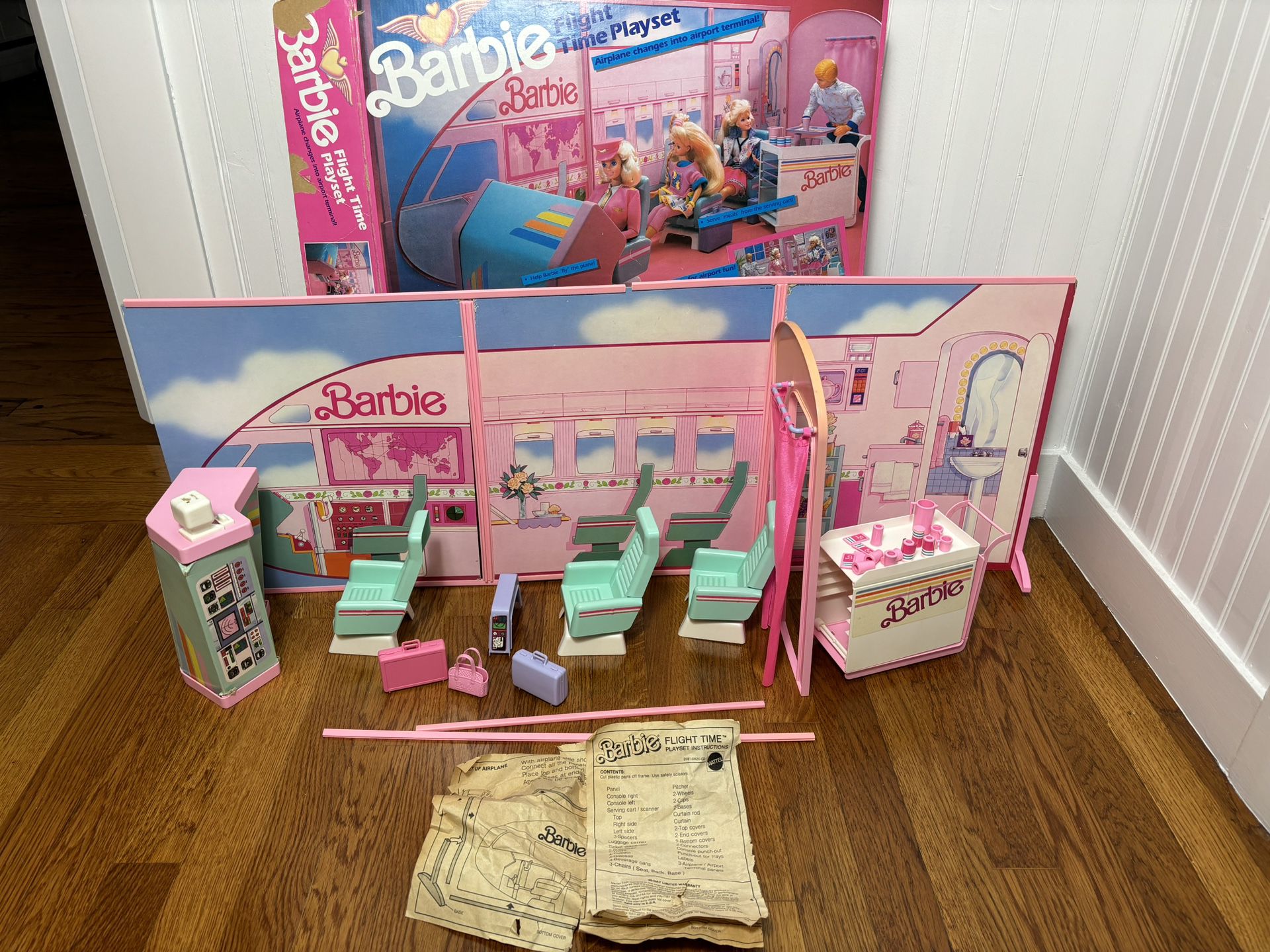Vintage 1989 Barbie Flight Time Playset With Box