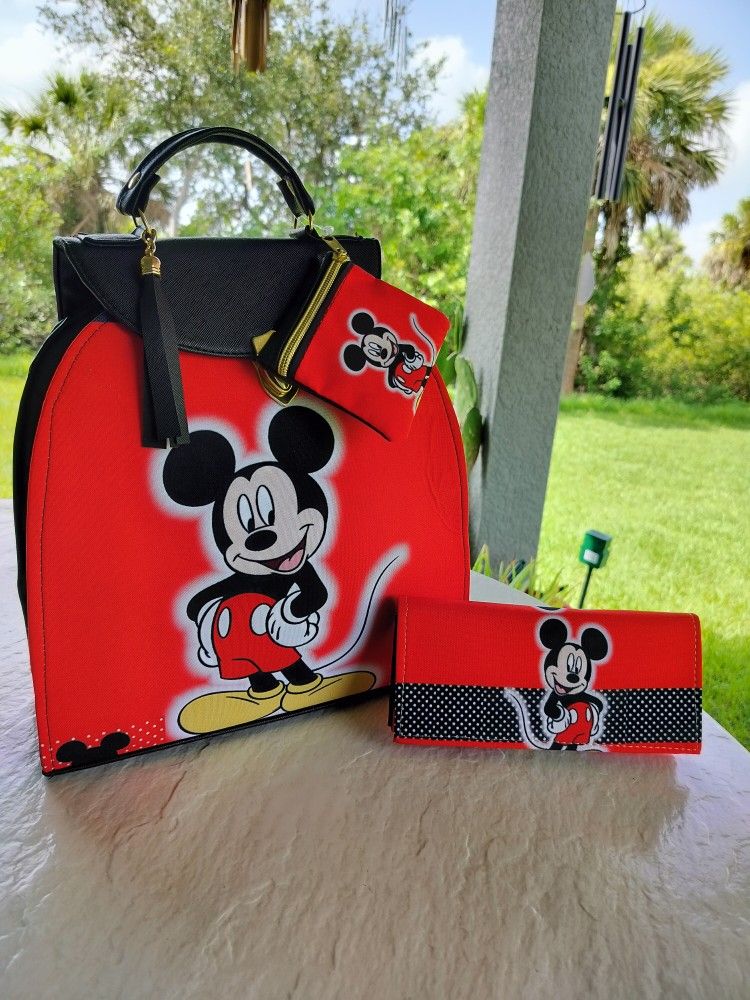 Mickey Mouse Purse Bag/Backpack, Wallet And Coins Purse