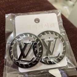Fashion Initial Silver & Black Hoop Stud Earrings