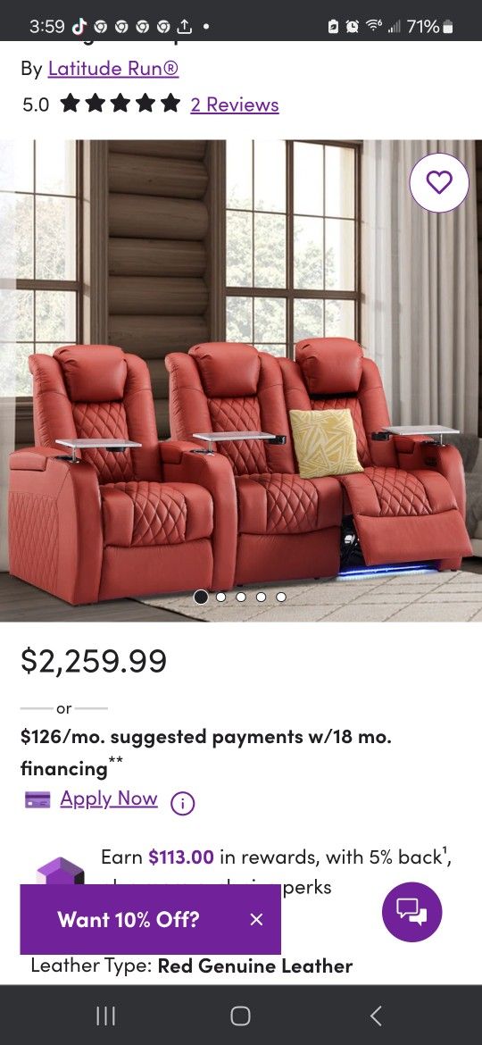 Brand New Movie Theater Couch. Only Used For 2 Months