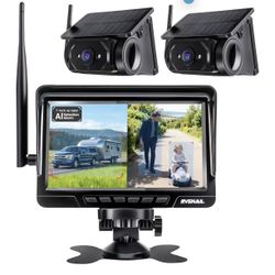 Magnetic Solar Wireless Backup Camera with 7" 1080P Monitor, 2 Backup Cam-Kit, Alarm Function, Night Vision,Easy Install, Back up Camera Systems for C