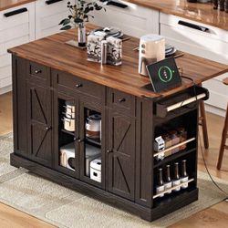 kitchen island with drop leaf / rolling storage kitchen cart with charging station & more - NEW