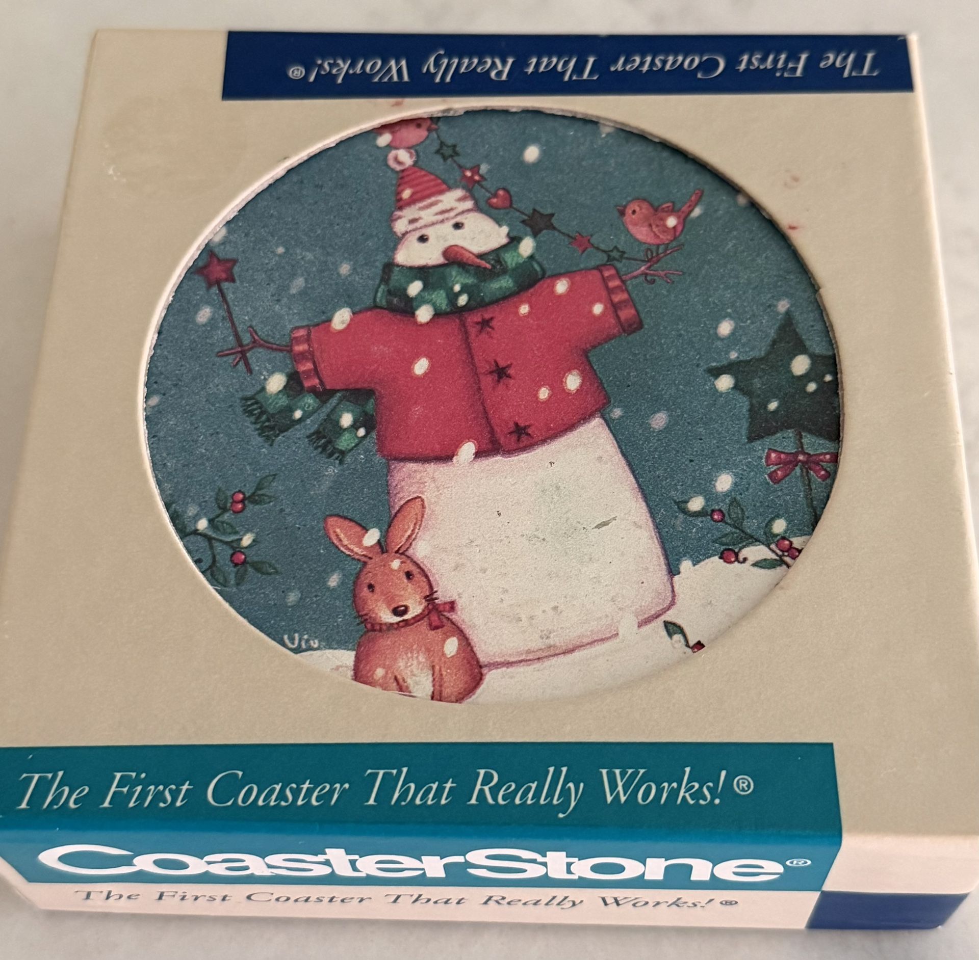 CoasterStone Absorbent Stone Coasters Set of 4 Round Snowman Design