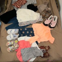 12-18 Month Bundle Gently Used Girl Clothes Sandals ,shoes Slippers Snow Boots Beanies Faux Fur Vest Shirts Outfits 