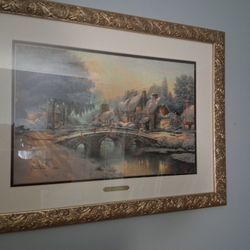 Framed Thomas Kinkade Cobblestone Christmas Print