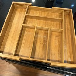 Bamboo Adjustable Cutlery Drawer Tray Organizer