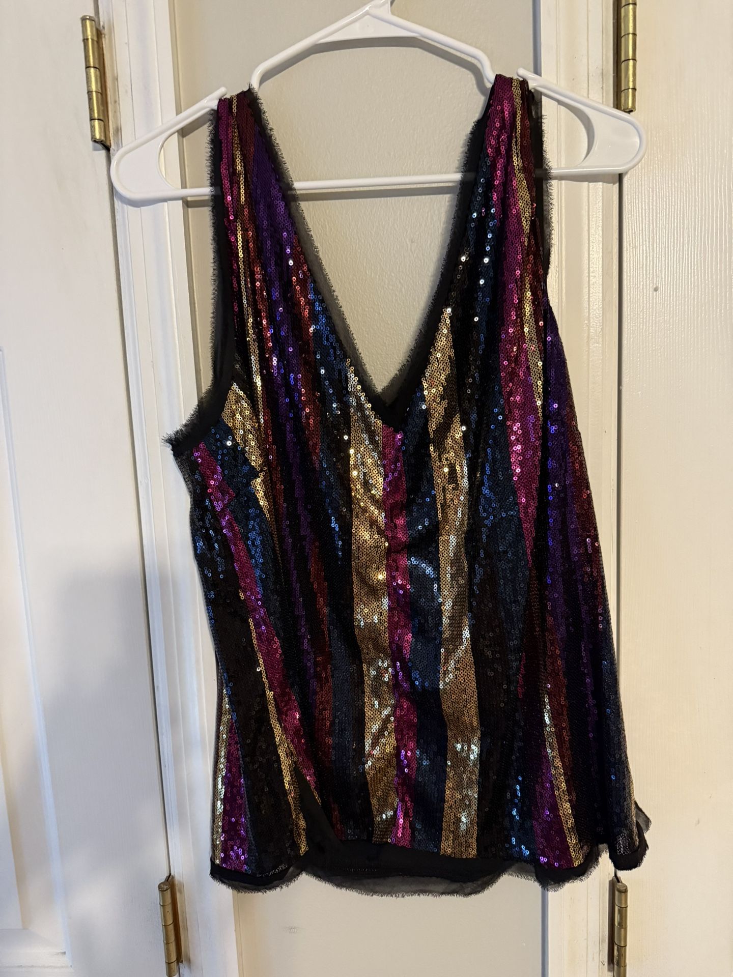 Sequin Striped V-neck Top