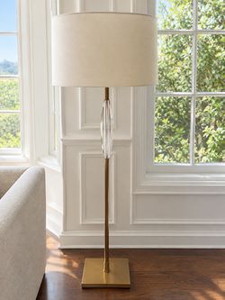 Set of 2 Brass Floor Lamps with Crystal Accent