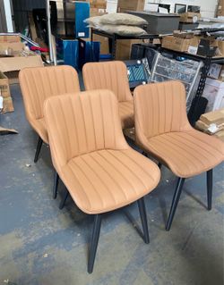 Assembled New Mid-Century Modern Dining Chairs Set of 4 PU Leather Kitchen Chairs with Soft Cushion