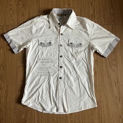MENS DE BAGGIO FLORAL SHORT SLEEVE BUTTON UP L