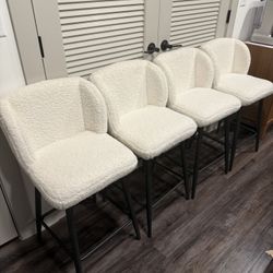 White Sherpa Barstools with Black Metal Frame - Set Of 4