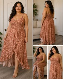 XL Floral Ruffle High-Low Maxi Dress