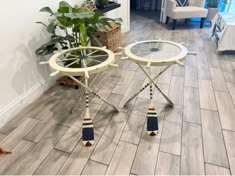 Two gorgeous Nautical themed accent tables with Oarse shaped legs