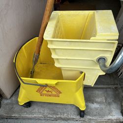 Mop Bucket, Wringer and mop handle 