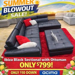 BLACK IBIZA SECTIONAL AND OTTOMAN SET ONLY $799!